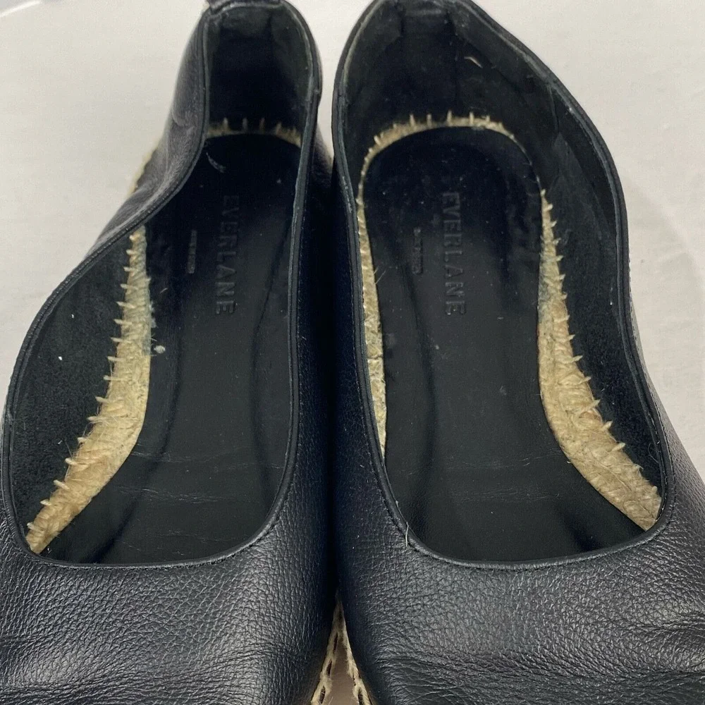 Everlane Womens,‎ Shoes black leather and jute espadrille size 8 black.